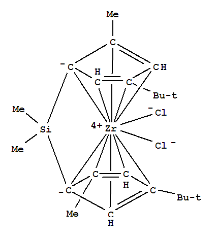 Molecular Structure of 126060-49-9 (Zirconium,dichloro[rel-(1R,1'R)-(dimethylsilylene)bis[(1,2,3,4,5-h)-4-(1,1-dimethylethyl)-2-methyl-2,4-cyclopentadien-1-ylidene]]-)