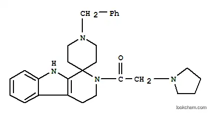 Molecular Structure of 130889-42-8 (Ethanone,2-(1-pyrrolidinyl)-1-[2',3',4',9'-tetrahydro-1-(phenylmethyl)spiro[piperidine-4,1'-[1H]pyrido[3,4-b]indol]-2'-yl]-)