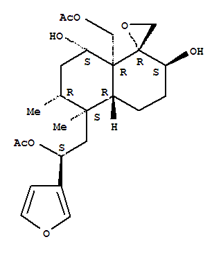 140366-56-9,Spiro[naphthalene-1(2H),2'-oxirane]-2,8-diol,5-[(2S)-2-(acetyloxy)-2-(3-furanyl)ethyl]-8a-[(acetyloxy)methyl]octahydro-5,6-dimethyl-,(1R,2S,4aR,5S,6R,8S,8aR)- (9CI),Spiro[naphthalene-1(2H),2'-oxirane]-2,8-diol,5-[2-(acetyloxy)-2-(3-furanyl)ethyl]-8a-[(acetyloxy)methyl]octahydro-5,6-dimethyl-,[1R-[1a,2b,4ab,5b(S*),6a,8a,8aa]]-; (+)-Teugracilin C; Teugracilin C