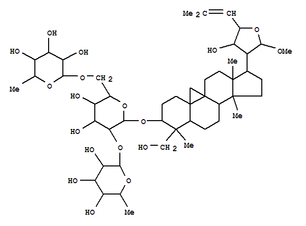 155313-57-8,b-D-Glucopyranoside, (3b,4b,21R,22R,23R)-21,23-epoxy-22,28-dihydroxy-21-methoxy-9,19-cyclolanost-24-en-3-ylO-6-deoxy-a-L-mannopyranosyl-(1®2)-O-[6-deoxy-a-L-mannopyranosyl-(1®6)]- (9CI),1H,19H-Cyclopropa[9,10]cyclopenta[a]phenanthrene,b-D-glucopyranoside deriv.; ThalictosideIV
