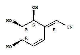 Molecular Structure of 161407-80-3 (Acetonitrile,[(4R,5R,6S)-4,5,6-trihydroxy-2-cyclohexen-1-ylidene]-, (2E)-rel-(+)- (9CI))