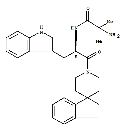 Molecular Structure of 167386-18-7 (Propanamide,2-amino-N-[(1R)-2-(2,3-dihydrospiro[1H-indene-1,4'-piperidin]-1'-yl)-1-[(1H-indol-3-yl)methyl]-2-oxoethyl]-2-methyl-)