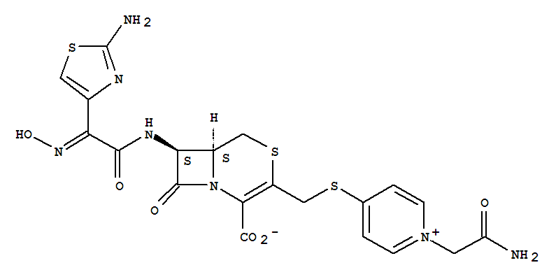 Molecular Structure of 168434-31-9 (Pyridinium,1-(2-amino-2-oxoethyl)-4-[[[(6S,7S)-7-[[(2-amino-4-thiazolyl)(hydroxyimino)acetyl]amino]-2-carboxy-8-oxo-4-thia-1-azabicyclo[4.2.0]oct-2-en-3-yl]methyl]thio]-, inner salt (9CI))