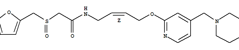 Molecular Structure of 169899-19-8 (Acetamide,2-[(2-furanylmethyl)sulfinyl]-N-[(2Z)-4-[[4-(1-piperidinylmethyl)-2-pyridinyl]oxy]-2-buten-1-yl]-,(-)-)