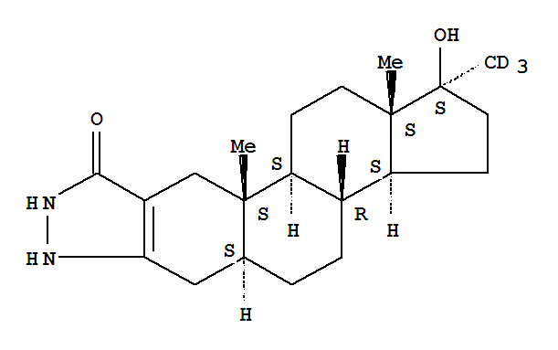 Molecular Structure of 170082-17-4 (2'H-Androst-2-eno[3,2-c]pyrazol-5'(1'H)-one,17-hydroxy-17-(methyl-d3)-, (5a,17b)- (9CI))