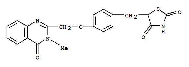 Molecular Structure of 199113-98-9 (2,4-Thiazolidinedione,5-[[4-[(3,4-dihydro-3-methyl-4-oxo-2-quinazolinyl)methoxy]phenyl]methyl]-)