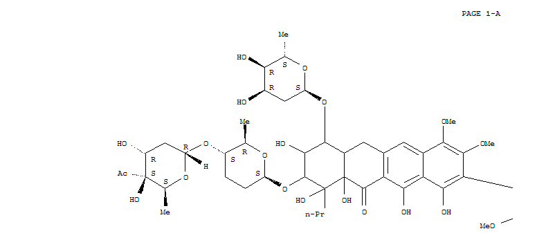 208588-90-3,1,5-Epoxynaphthacene-7,10,12(2H)-trione,2-[[(2R,5R,6S)-5-[(4-C-acetyl-2,6-dideoxy-a-D-xylo-hexopyranosyl)oxy]tetrahydro-6-methyl-2H-pyran-2-yl]oxy]-9-[9-[[(2R,5R,6S)-5-[(4-C-acetyl-2,6-dideoxy-a-D-xylo-hexopyranosyl)oxy]tetrahydro-6-methyl-2H-pyran-2-yl]oxy]-7-[(2,6-dideoxy-a-D-ribo-hexopyranosyl)oxy]-6,6a,7,8,9,10,10a,11-octahydro-1,8,10,10a,12-pentahydroxy-3,4-dimethoxy-11-oxo-10-propyl-2-naphthacenyl]-4-[(2,6-dideoxy-a-D-ribo-hexopyranosyl)oxy]-1,3,4,4a,5,12a-hexahydro-3,6,11,12a-tetrahydroxy-8-methoxy-1,HibarimicinG