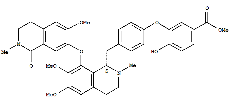 221001-23-6,Benzoicacid,4-hydroxy-3-[4-[[(1S)-1,2,3,4-tetrahydro-6,7-dimethoxy-2-methyl-8-[(1,2,3,4-tetrahydro-6-methoxy-2-methyl-1-oxo-7-isoquinolinyl)oxy]-1-isoquinolinyl]methyl]phenoxy]-,methyl ester,(-)-Tejedine;Tejedine