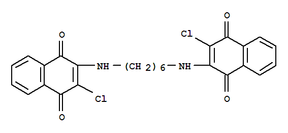 22272-10-2,1,4-Naphthalenedione,2,2'-(1,6-hexanediyldiimino)bis[3-chloro- (9CI),1,4-Naphthoquinone,2,2'-(hexamethylenediimino)bis[3-chloro-(8CI); NSC 106441