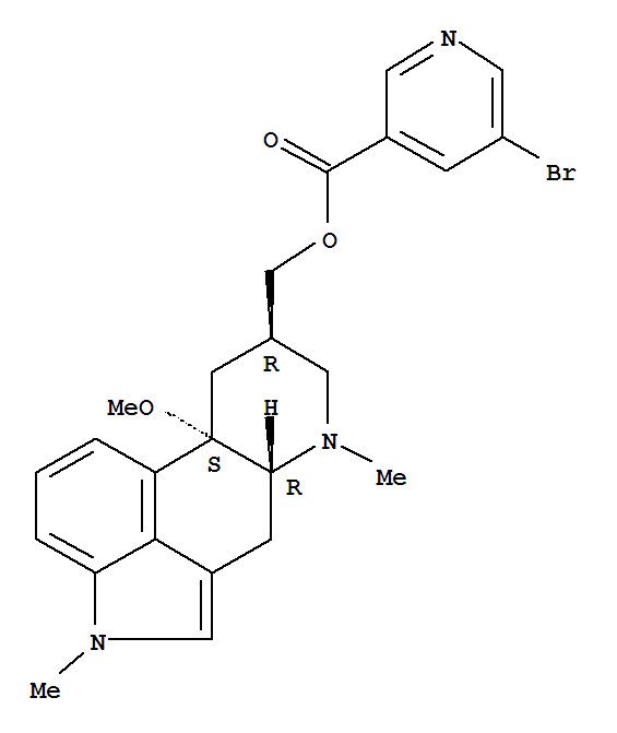Molecular Structure of 27848-84-6 (Ergoline-8-methanol,10-methoxy-1,6-dimethyl-, 8-(5-bromo-3-pyridinecarboxylate), (8b)-)