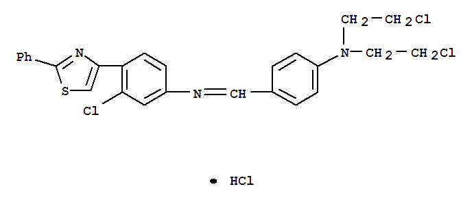 28284-54-0,N-[(E)-{4-[bis(2-chloroethyl)amino]phenyl}methylidene]-3-chloro-4-(2-phenyl-1,3-thiazol-4-yl)aniline,Thiazole,4-[4-[[p-[bis(2-chloroethyl)amino]benzylidene]amino]-2-chlorophenyl]-2-phenyl-,monohydrochloride (8CI); NSC 107638