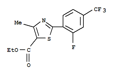 Molecular Structure of 317319-35-0 (5-Thiazolecarboxylicacid, 2-[2-fluoro-4-(trifluoromethyl)phenyl]-4-methyl-,ethyl ester)