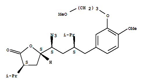 Molecular Structure of 324763-46-4 (5(S)-[1(S)-Azido-3(S)-[4-methoxy-3-(3-methoxypropoxy)benzyl]-4-methylpentyl]-3(S)-isopropyldihydrofuran-2-one)