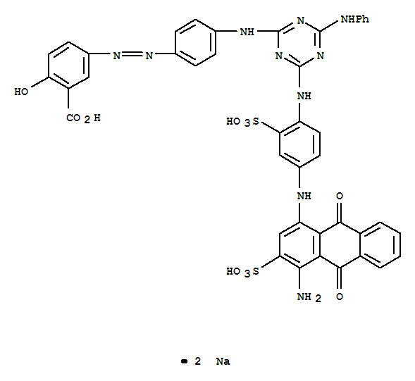 Benzoicacid,5-[2-[4-[[4-[[4-[(4-amino-9,10-dihydro-9,10-dioxo-3-sulfo-1-anthracenyl)amino]-2-sulfophenyl]amino]-6-(phenylamino)-1,3,5-triazin-2-yl]amino]phenyl]diazenyl]-2-hydroxy-,sodium salt (1:2)