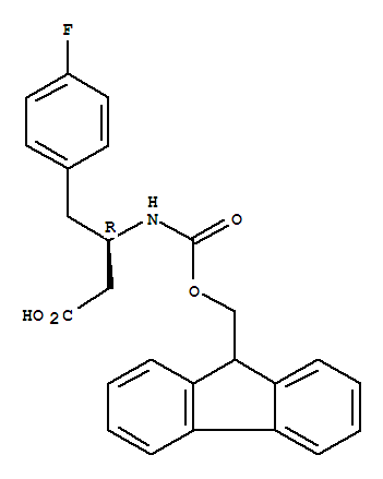 Molecular Structure of 331763-70-3 (Benzenebutanoicacid, b-[[(9H-fluoren-9-ylmethoxy)carbonyl]amino]-4-fluoro-, (bR)-)