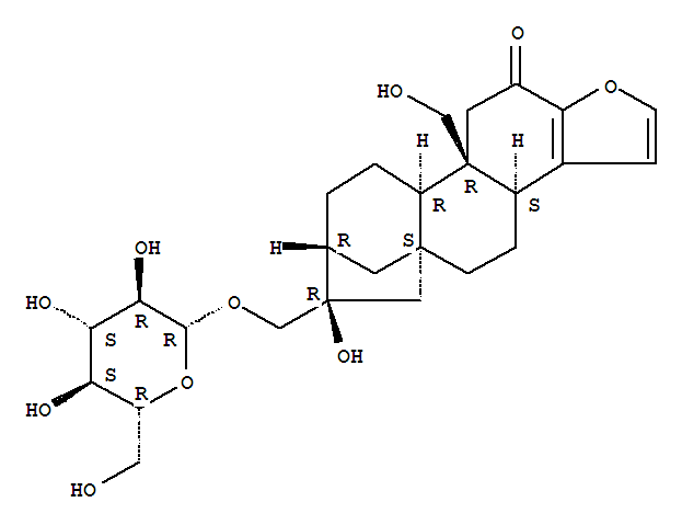 42612-19-1,5a,8-Methano-5aH-cyclohepta[5,6]naphtho[2,1-b]furan-12(3bH)-one,7-[(b-D-glucopyranosyloxy)methyl]-4,5,6,7,8,9,10,10a,10b,11-decahydro-7-hydroxy-10b-(hydroxymethyl)-,(3bS,5aS,7R,8R,10aR,10bR)-,5a,8-Methano-5aH-cyclohepta[5,6]naphtho[2,1-b]furan-12(3bH)-one,7-[(b-D-glucopyranosyloxy)methyl]-4,5,6,7,8,9,10,10a,10b,11-decahydro-7-hydroxy-10b-(hydroxymethyl)-,[3bS-(3ba,5ab,7b,8b,10aa,10bb)]-; Cafamarin