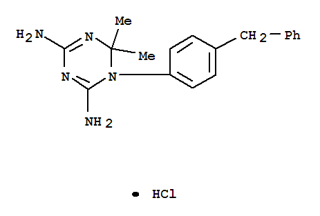 4628-03-9,1-(4-benzylphenyl)-6,6-dimethyl-1,6-dihydro-1,3,5-triazine-2,4-diamine,1,3,5-Triazine-2,4-diamine,1,6-dihydro-6,6-dimethyl-1-[4-(phenylmethyl)phenyl]-, monohydrochloride (9CI);s-Triazine, 4,6-diamino-1,2-dihydro-2,2-dimethyl-1-(a-phenyl-p-tolyl)-,monohydrochloride (8CI)
