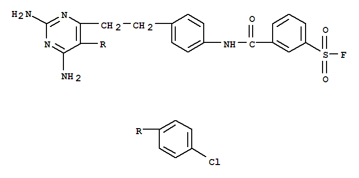 47773-39-7,3-[(4-{2-[2,6-diamino-5-(4-chlorophenyl)pyrimidin-4-yl]ethyl}phenyl)carbamoyl]benzenesulfonyl fluoride,NSC159698