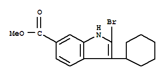 Molecular Structure of 494799-19-8 (1H-Indole-6-carboxylicacid, 2-bromo-3-cyclohexyl-, methyl ester)