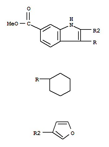 Molecular Structure of 494799-20-1 (1H-Indole-6-carboxylicacid, 3-cyclohexyl-2-(3-furanyl)-, methyl ester)
