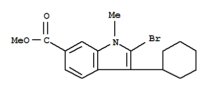 Molecular Structure of 494799-22-3 (1H-Indole-6-carboxylicacid, 2-bromo-3-cyclohexyl-1-methyl-, methyl ester)