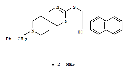 52419-69-9,Spiro[piperidine-4,6'(7'H)-[5H]thiazolo[3,2-a]pyrimidin]-3'-ol,2',3'-dihydro-3'-(2-naphthalenyl)-1-(phenylmethyl)-, hydrobromide (1:2),Spiro[piperidine-4,6'(7'H)-[5H]thiazolo[3,2-a]pyrimidin]-3'-ol,2',3'-dihydro-3'-(2-naphthalenyl)-1-(phenylmethyl)-, dihydrobromide (9CI)
