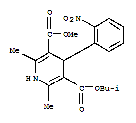 Molecular Structure of 63675-72-9 (3,5-Pyridinedicarboxylicacid, 1,4-dihydro-2,6-dimethyl-4-(2-nitrophenyl)-, 3-methyl 5-(2-methylpropyl)ester)