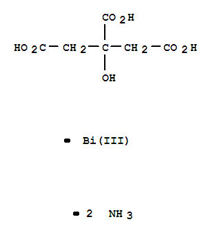 6591-52-2,ammonium bismuth(3+) 2-hydroxypropane-1,2,3-tricarboxylate(2:1:1),1,2,3-Propanetricarboxylicacid, 2-hydroxy-, ammonium bismuth(3+) salt (1:2:1) (9CI); Citric acid,bismuth(3+) salt (1:1), compd. with ammonia (1:2) (8CI)