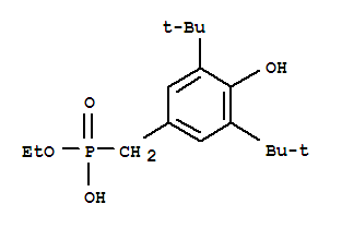 66165-37-5,3,5-DI-TERT-BUTYL-4-HYDROXYBENZYLPHOSPHONIC ACID MONOETHYL ESTER,Phosphonicacid, [[3,5-bis(1,1-dimethylethyl)-4-hydroxyphenyl]methyl]-, monoethyl ester(9CI);(3,5-Di-tert-butyl-4-hydroxybenzyl)phosphonic acid monoethyl ester;Ethyl hydrogen ((3,5-bis(1,1-dimethylethyl)-4-hydroxyphenyl)methyl)phosphonate;