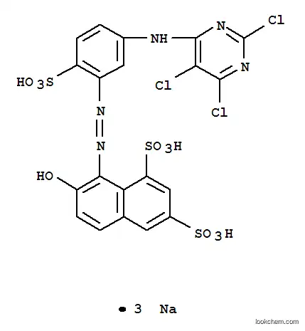 Molecular Structure of 71720-90-6 (7-Hydroxy-8-[[2-sulfo-5-[(2,5,6-trichloro-4-pyrimidinyl)amino]phenyl]azo]-1,3-naphthalenedisulfonic acid trisodium salt)