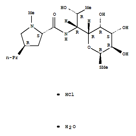 7179-49-9,Lincomycin hydrochloride monohydrate,D-erythro-D-galacto-Octopyranoside,methyl 6,8-dideoxy-6-(1-methyl-4-propyl-L-2-pyrrolidinecarboxamido)-1-thio-,monohydrochloride, monohydrate, trans-a- (8CI);D-erythro-a-D-galacto-Octopyranoside, methyl 6,8-dideoxy-6-[[(1-methyl-4-propyl-2-pyrrolidinyl)carbonyl]amino]-1-thio-,monohydrochloride, monohydrate, (2S-trans)-;Methyl 6,8-dideoxy-6-(1-methyl-trans-4-propyl-L-2-pyrrolidinecarboxamido)-1-thio-D-erythro-alpha-D-galacto-octopyranoside monohydrochloride monohydrate;Lincomycin, hydrochloride hydrate;Lincomycin HCL;
