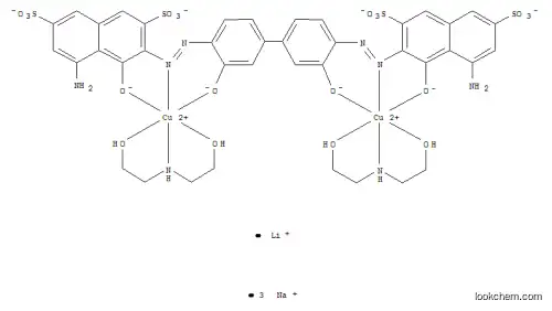 Molecular Structure of 74592-99-7 (Cuprate(4-),[m-[[3,3'-[[3,3'-di(hydroxy-kO)[1,1'-biphenyl]-4,4'-diyl]bis(2,1-diazenediyl-kN1)]bis[5-amino-4-(hydroxy-kO)-2,7-naphthalenedisulfonato]](8-)]]bis[2,2'-(imino-kN)bis[ethanol-kO]]di-,lithium sodium (1:1:3))