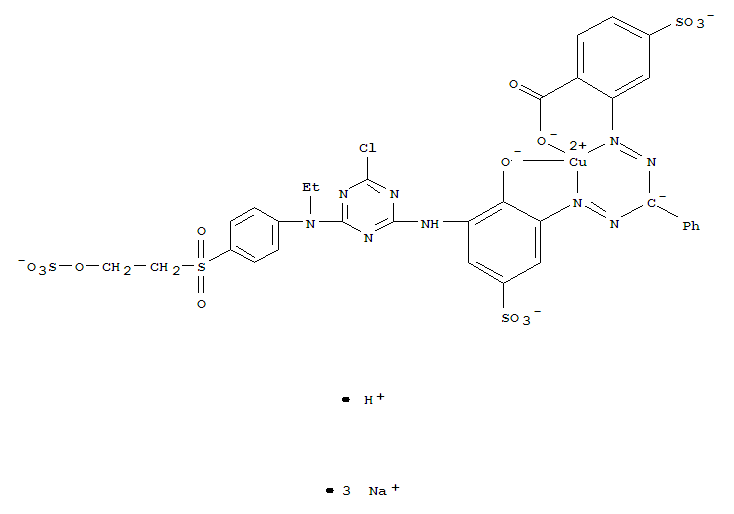 Cuprate(4-),[2-[[[[3-[[4-chloro-6-[ethyl[4-[[2-(sulfooxy)ethyl]sulfonyl]phenyl]amino]-1,3,5-triazin-2-yl]amino]-2-(hydroxy-kO)-5-sulfophenyl]azo-kN2]phenylmethyl]azo-kN1]-4-sulfobenzoato(6-)-kO]-, tri