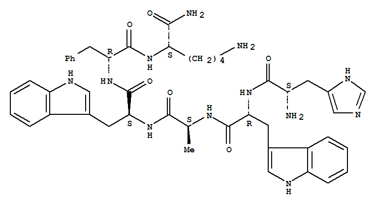 87616-84-0,L-Lysinamide,L-histidyl-D-tryptophyl-L-alanyl-L-tryptophyl-D-phenylalanyl-,Growth hormone-releasing peptide;His-D-Trp-Ala-Trp-D-Phe-Lys-NH2;SKF 110679;U 75799E;GHRP-6;