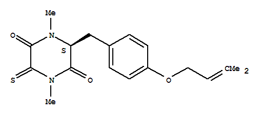 105637-71-6,[3S,(-)]-3-[p-[(3-Methyl-2-butenyl)oxy]benzyl]-1,4-dimethyl-6-thioxopiperazine-2,5-dione,2,5-Piperazinedione,1,4-dimethyl-3-[[4-[(3-methyl-2-butenyl)oxy]phenyl]methyl]-6-thioxo-, (3S)-(9CI); 2,5-Piperazinedione,1,4-dimethyl-3-[[4-[(3-methyl-2-butenyl)oxy]phenyl]methyl]-6-thioxo-, (S)-;(-)-Silvathione; Silvathione