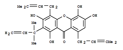 Molecular Structure of 105742-86-7 (9H-Xanthen-9-one,2-(1,1-dimethyl-2-propen-1-yl)-1,3,5,6-tetrahydroxy-4,8-bis(3-methyl-2-buten-1-yl)-)