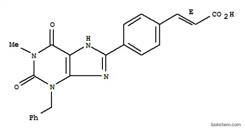 Molecular Structure of 106465-57-0 ((2E)-3-[4-(3-benzyl-1-methyl-2,6-dioxo-2,3,6,7-tetrahydro-1H-purin-8-yl)phenyl]prop-2-enoic acid)