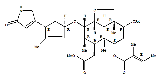 Molecular Structure of 106500-24-7 (2H,3H-Cyclopenta[d']naphtho[1,8-bc:2,3-b']difuran-6-aceticacid,3-(acetyloxy)-8-(2,5-dihydro-5-oxo-1H-pyrrol-3-yl)-2a,4,5,5a,6,6a,8,9,9a,10a,10b,10c-dodecahydro-2a,5a,6a,7-tetramethyl-5-[[(2E)-2-methyl-1-oxo-2-butenyl]oxy]-,methyl ester, (2aR,3R,5S,5aR,6R,6aR,8R,9aR,10aS,10bR,10cR)- (9CI))