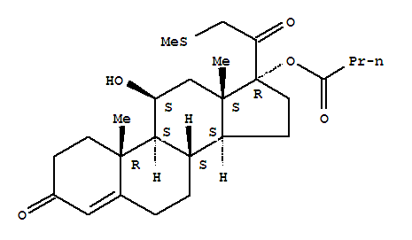 Molecular Structure of 107009-21-2 (Pregn-4-ene-3,20-dione,11-hydroxy-21-(methylthio)-17-(1-oxobutoxy)-, (11b)- (9CI))