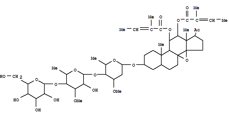 Pregnan-20-one,8,14-epoxy-3-[(O-b-D-glucopyranosyl-(1®4)-O-6-deoxy-3-O-methyl-b-D-allopyranosyl-(1®4)-O-2,6-dideoxy-3-O-methyl-b-D-arabino-hexopyranosyl)oxy]-11,12-bis[[(2E)-2-methyl-1-oxo-2-buten-1-yl]oxy]-,(3b,5a,11a,12b,14b,17a)-