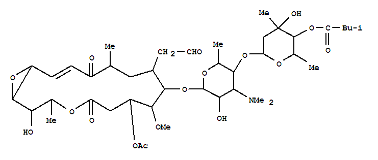 Molecular Structure of 107807-21-6 (Leucomycin V,9-deoxy-12,13-epoxy-12,13-dihydro-14-hydroxy-9-oxo-, 3-acetate4B-(3-methylbutanoate) (9CI))