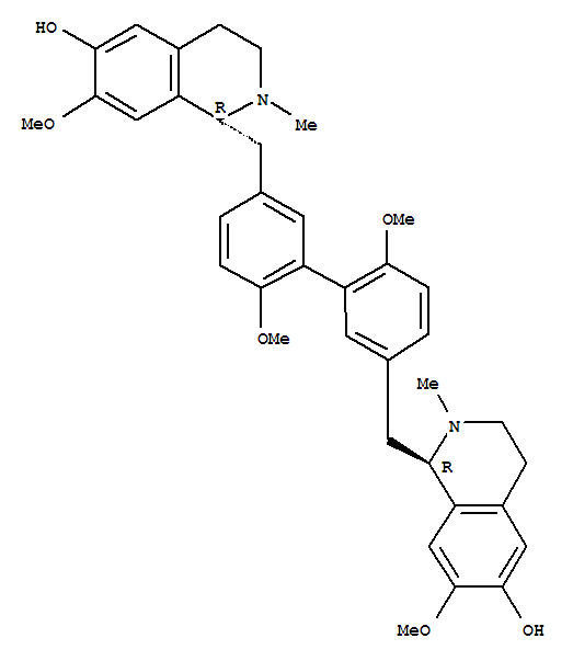 Molecular Structure of 107882-05-3 (6-Isoquinolinol,1,1'-[(6,6'-dimethoxy[1,1'-biphenyl]-3,3'-diyl)bis(methylene)]bis[1,2,3,4-tetrahydro-7-methoxy-2-methyl-,(1R,1'R)- (9CI))