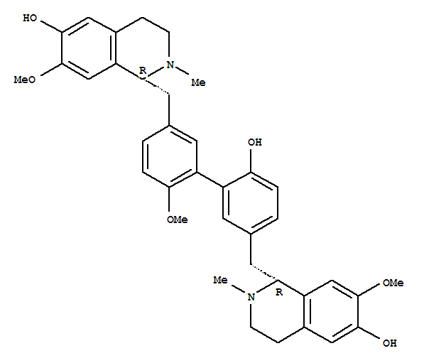 Molecular Structure of 107882-07-5 (6-Isoquinolinol,1,1'-[(6-hydroxy-6'-methoxy[1,1'-biphenyl]-3,3'-diyl)bis(methylene)]bis[1,2,3,4-tetrahydro-7-methoxy-2-methyl-,(1R,1'R)- (9CI))