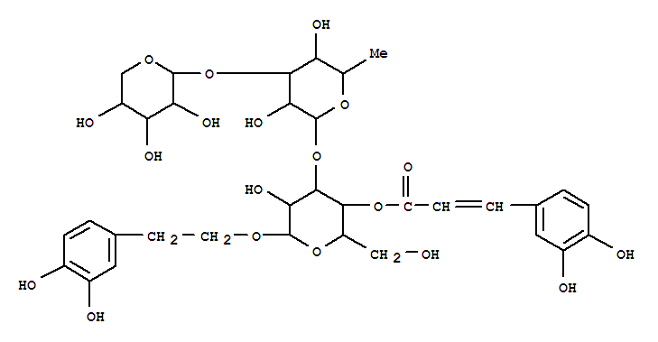108100-27-2,b-D-Glucopyranoside,2-(3,4-dihydroxyphenyl)ethyl O-a-D-xylopyranosyl-(1®3)-O-6-deoxy-a-L-mannopyranosyl-(1®3)-, 4-[(2E)-3-(3,4-dihydroxyphenyl)-2-propenoate] (9CI),b-D-Glucopyranoside,2-(3,4-dihydroxyphenyl)ethyl O-a-D-xylopyranosyl-(1®3)-O-6-deoxy-a-L-mannopyranosyl-(1®3)-, 4-[3-(3,4-dihydroxyphenyl)-2-propenoate], (E)-; Teucroside;Teucroside (Teucrium montanum)