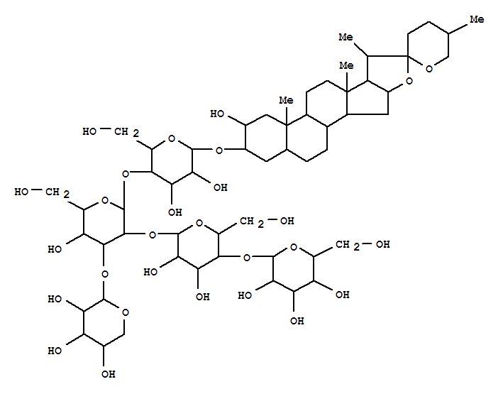 Molecular Structure of 109575-83-9 (b-D-Galactopyranoside, (2a,3b,5a,25R)-2-hydroxyspirostan-3-yl O-b-D-glucopyranosyl-(1®4)-O-b-D-galactopyranosyl-(1®2)-O-[b-D-xylopyranosyl-(1®3)]-O-b-D-glucopyranosyl-(1®4)- (9CI))