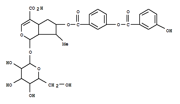 Molecular Structure of 109770-92-5 (Cyclopenta[c]pyran-4-carboxylicacid, 1-(b-D-glucopyranosyloxy)-1,4a,5,6,7,7a-hexahydro-6-[[3-[(3-hydroxybenzoyl)oxy]benzoyl]oxy]-7-methyl-,(1S,4aS,6R,7R,7aS)- (9CI))