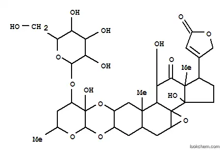Molecular Structure of 11032-01-2 (Card-20(22)-enolide,7,8-epoxy-3,2-[[(2S,3S,4R,6R)-4-(b-D-glucopyranosyloxy)tetrahydro-3-hydroxy-6-methyl-2H-pyran-2,3-diyl]bis(oxy)]-11,14-dihydroxy-12-oxo-,(2a,3b,5a,7b,11a)- (9CI))