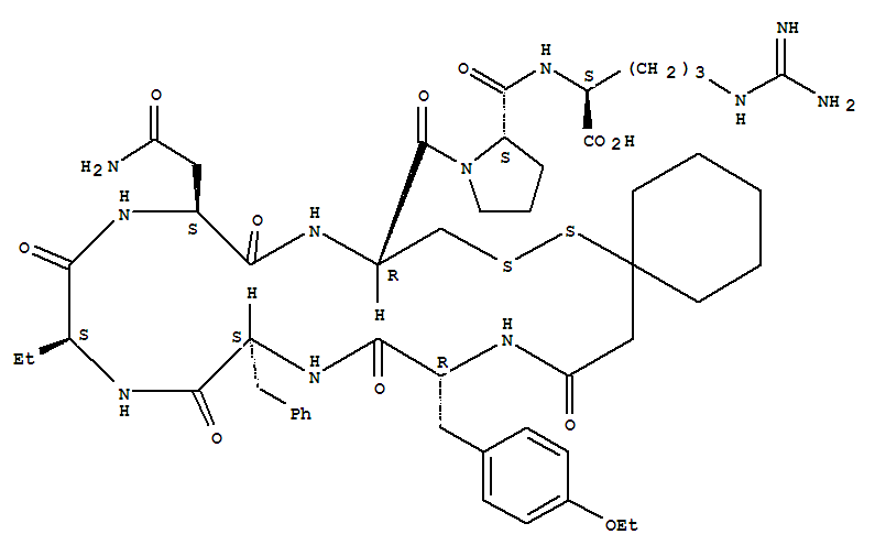 Molecular Structure of 110325-68-3 (L-Arginine,O-ethyl-N-[(1-mercaptocyclohexyl)acetyl]-D-tyrosyl-L-phenylalanyl-(2S)-2-aminobutanoyl-L-asparaginyl-L-cysteinyl-L-prolyl-,cyclic (1®5)-disulfide (9CI))