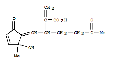 Molecular Structure of 110732-04-2 (Heptanoic acid,3-[(2-hydroxy-2-methyl-5-oxo-3-cyclopenten-1-ylidene)methyl]-2-methylene-6-oxo-(9CI))