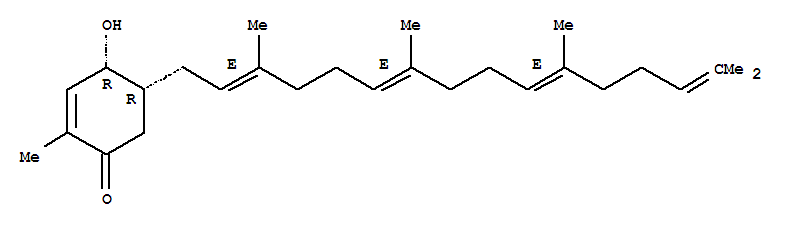 Molecular Structure of 111074-75-0 (2-Cyclohexen-1-one,4-hydroxy-2-methyl-5-[(2E,6E,10E)-3,7,11,15-tetramethyl-2,6,10,14-hexadecatetraen-1-yl]-,(4R,5R)-)